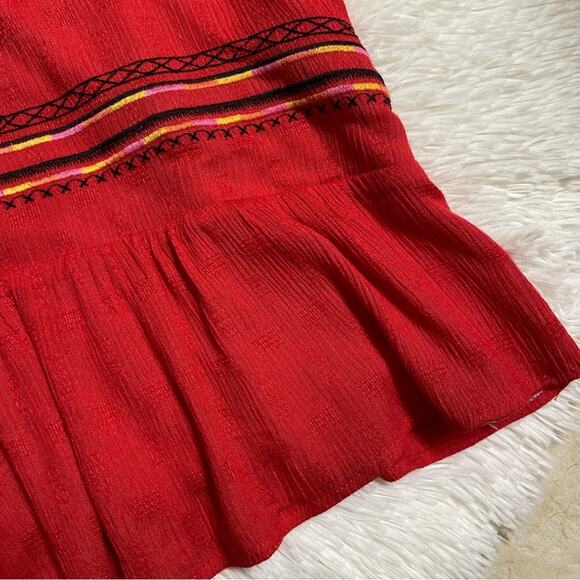 MISS ME • Red Embroidered Ruffle V-Neck Tank Top - Picture 5 of 8